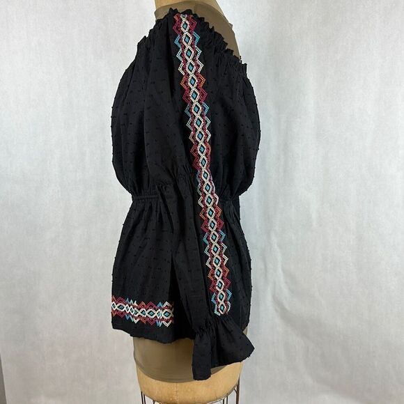 NWT Savanna Jane Off Shoulder Blouse Top Shirt Size Medium Black Long Sleeve Ruf - Picture 6 of 12